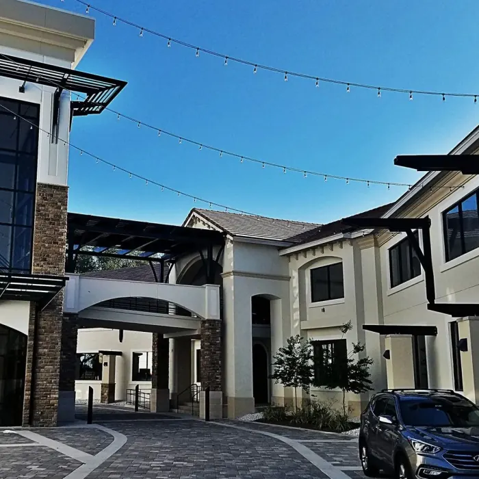 Paver drive and courtyard at a multi-story commercial building
