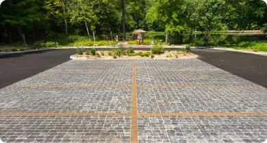 Commercial paver parking area with striping